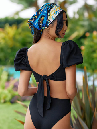 スクエアネック パフスリーブ ビキニトップとノットボトム 2点セット