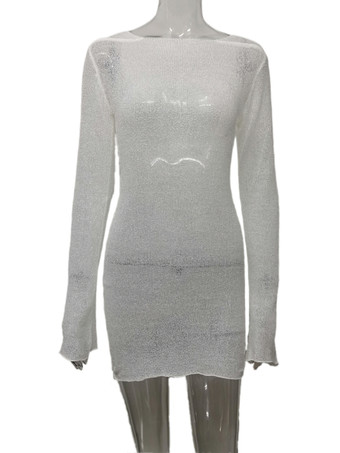 ホワイト カバーアップ ボートネック ローバック 長袖 ビーチ 水着