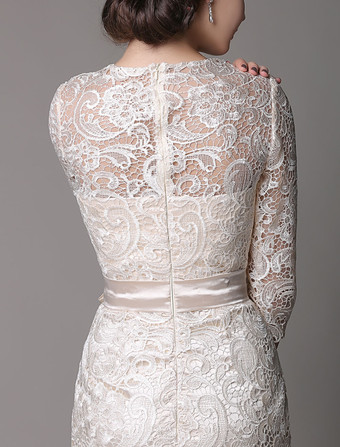 結婚式 母親ドレス レース シャンパン ミセスドレス フォーマル ウェディングパーティードレス タイト 七分袖 お呼ばれ 謝恩会 成人式 二次会 ラウンドネック 結婚式のお呼ばれドレス ひざ丈 ファスナー ビーズ ウェディング