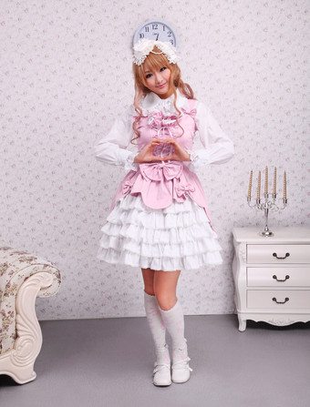 ゴスロリ　スウィート　ピンク　コットンジャンパースカート　ろりぃた服　レースアップ　リボン　フリル