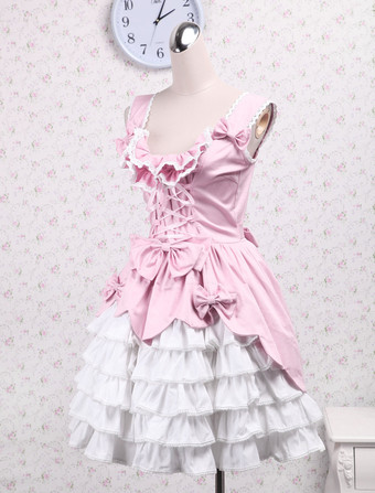 ゴスロリ　スウィート　ピンク　コットンジャンパースカート　ろりぃた服　レースアップ　リボン　フリル