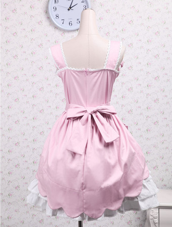 ゴスロリ　スウィート　ピンク　コットンジャンパースカート　ろりぃた服　レースアップ　リボン　フリル