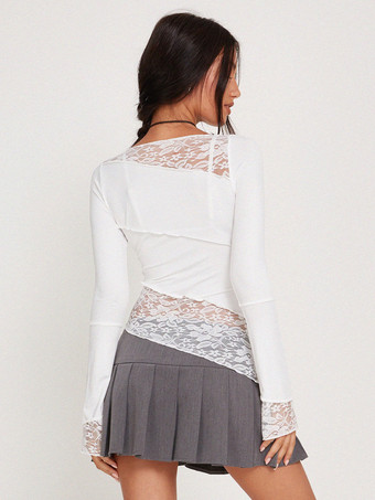 ブラック T シャツ レース 長袖 ボートネック アシンメトリー レイヤード トップ