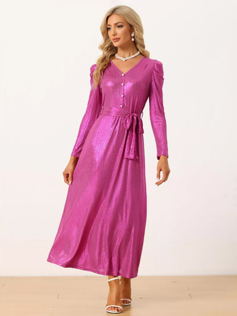 V-Neck Birthday Maxi Dress Long Sleeves Casual Oversized Floor Length Dress