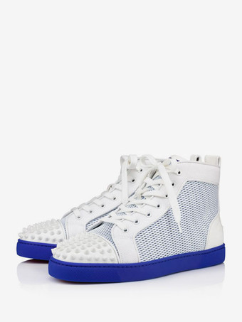 Azul franciaZapatillas altas blancas para hombre Cómodos zapatos con cordones y punta redonda con remaches