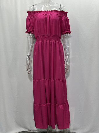 ボヘミアンドレス オフショルダー プリーツ ティアード カジュアル サマー マキシドレス