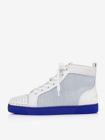 Zapatillas altas blancas para hombre Cómodos zapatos con cordones y punta redonda con remaches