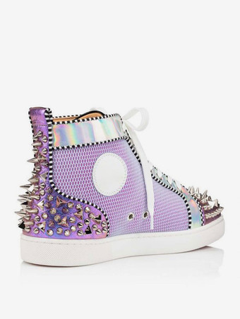 メンズ ラベンダー スパイク レースアップ ハイトップ スニーカー