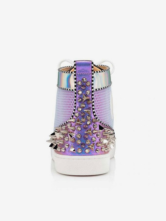 メンズ ラベンダー スパイク レースアップ ハイトップ スニーカー