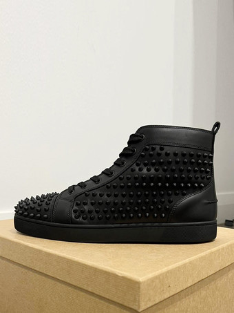 メンズ ブラッド ゴールド スパイク ラウンドトゥ レースアップ ハイトップ プロム パーティー スニーカー