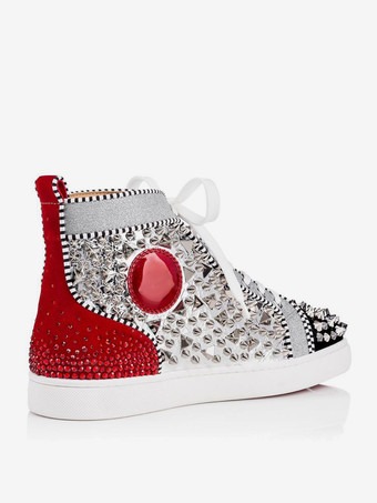 メンズ スパイク ラウンドトゥ レースアップ ハイトップ プロム パーティー スニーカー シューズ アートワークプリント付き