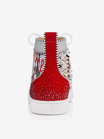 メンズ スパイク ラウンドトゥ レースアップ ハイトップ プロム パーティー スニーカー シューズ アートワークプリント付き