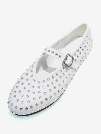 ブラック バレリーナ フラット ラインストーン ラウンドトゥ メリー ジェーン バレエ フラット シューズ