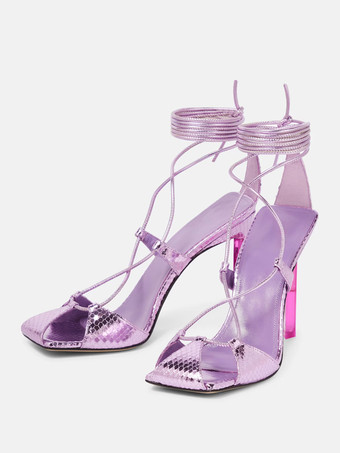 女性用サテンパーティーシューズブルーレースアップハイヒールサンダルシューズ