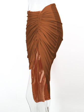 スカート コーヒーブラウン ポリエステル ナチュラルウエスト カジュアル コンバーチブル 秋 ふくらはぎ半ば丈 レディース ボトムス