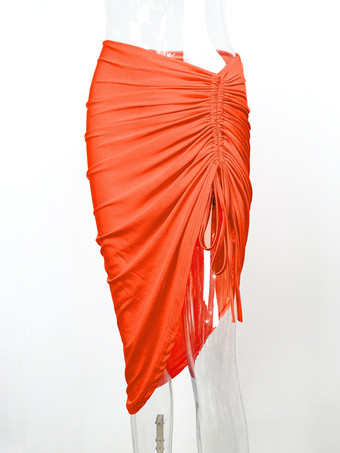 スカート コーヒーブラウン ポリエステル ナチュラルウエスト カジュアル コンバーチブル 秋 ふくらはぎ半ば丈 レディース ボトムス