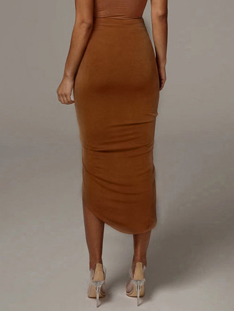 スカート コーヒーブラウン ポリエステル ナチュラルウエスト カジュアル コンバーチブル 秋 ふくらはぎ半ば丈 レディース ボトムス