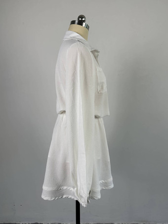 ホワイト 長袖 ブラウス ショートパンツ カジュアル 2点セット