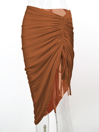 スカート コーヒーブラウン ポリエステル ナチュラルウエスト カジュアル コンバーチブル 秋 ふくらはぎ半ば丈 レディース ボトムス