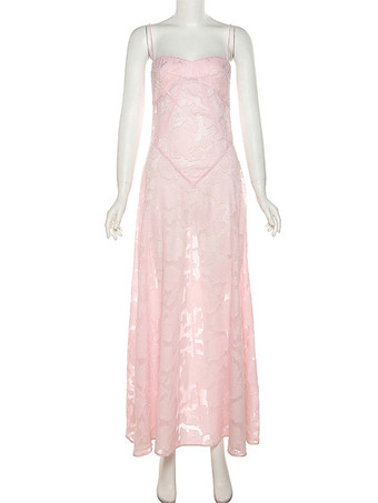 パーティードレス ピンク ストラップネック ノースリーブ 花柄 シアー セミフォーマルドレス