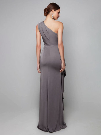 マザードレス ワンショルダー プリーツ スイープ 非対称 マーメイド ゲストドレス 結婚式用