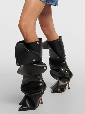 Сапоги до колена. Женские сапоги до колена на высоком каблуке с острым носком и съемным дизайном.