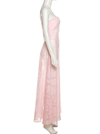 パーティードレス ピンク ストラップネック ノースリーブ 花柄 シアー セミフォーマルドレス