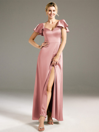 Rosa claroVestidos de dama de honor Corte A Hasta el suelo Sin espalda Vestido de fiesta de boda de tela satinada