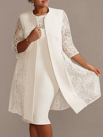 Vestido de madre de marfil de encaje Conjunto de 2 piezas con ropa exterior de medias mangas Vestidos cortos ajustados Traje para invitados de boda
