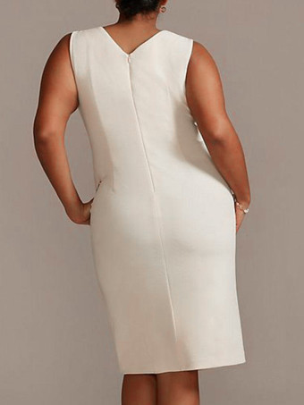 アイボリーマザードレスレースサテン生地ハーフスリーブオーバーコートジュエルネックノースリーブシースショートウェディングゲストドレス衣装