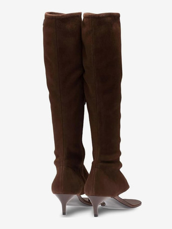 ブラック ミッドカーフブーツ レディース オープントゥ フリップフロップ キトンヒール エラスティックサンダルブーツ