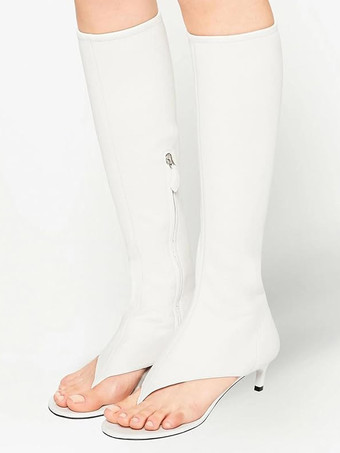 ブラック ミッドカーフブーツ レディース オープントゥ フリップフロップ キトンヒール エラスティックサンダルブーツ