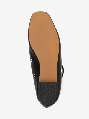 レディース バレエフラット ブラック ラウンドトゥ カットアウト バックル ストラップ フラットシューズ