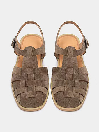 レトロローマスタイル クローズドトゥサンダル バックル 本革 ニット メンズシューズ 夏