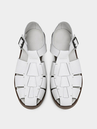 メンズサンダル レトロ ローマンスタイル クローズドトゥ バックル レザー フラットシューズ