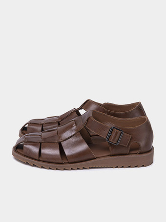 メンズサンダル レトロ ローマンスタイル クローズドトゥ バックル レザー フラットシューズ