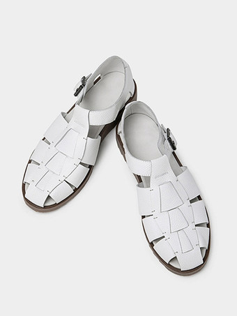 メンズサンダル レトロ ローマンスタイル クローズドトゥ バックル レザー フラットシューズ