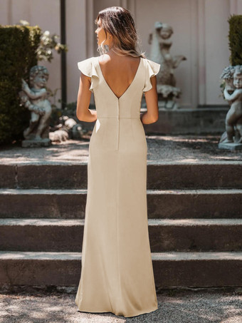 ブライドメイドドレス サテン生地 シース マキシレングス ウェディングパーティードレス