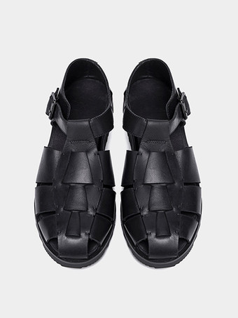 メンズサンダル レトロ ローマンスタイル クローズドトゥ バックル レザー フラットシューズ