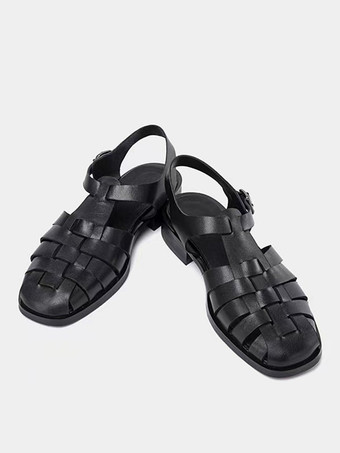 レトロローマスタイル クローズドトゥサンダル バックル 本革 ニット メンズシューズ 夏