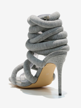 女性のためのグレーのハイヒール サンダル レースアップ グラディエーター サンダル