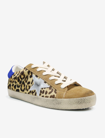 Leopard Skate Sneakers Women Suede Faux Fur Patchwork Lace Up Sneakers