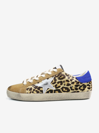 Leopard Skate Sneakers Women Suede Faux Fur Patchwork Lace Up Sneakers