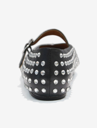 ブラック バレリーナ フラット ラインストーン ラウンドトゥ メリー ジェーン バレエ フラット シューズ