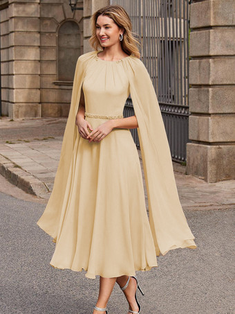 シャンパンブライダルマザードレス ジュエルネック ノースリーブ ショートサッシュ ゲストドレス 結婚式用