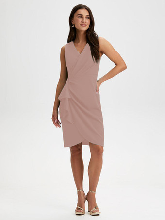 Dark RoseParty Dress For Mother Of The Bride V-Neck Sleeveless Short Ruffles Knee-Length Wedding Guest Dresses