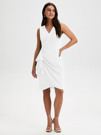 WhiteParty Dress For Mother Of The Bride V-Neck Sleeveless Short Ruffles Knee-Length Wedding Guest Dresses