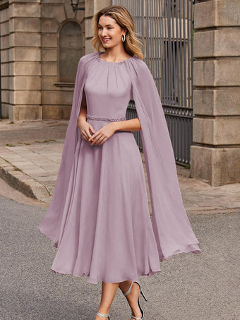 ラベンダーブライダルマザードレス ジュエルネック ノースリーブ ショートサッシュ ゲストドレス 結婚式用