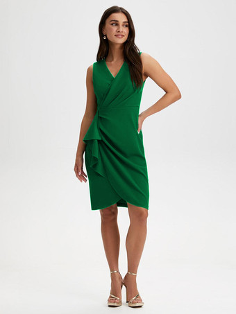 green Party Dress For Mother Of The Bride V-Neck Sleeveless Short Ruffles Knee-Length Wedding Guest Dresses
