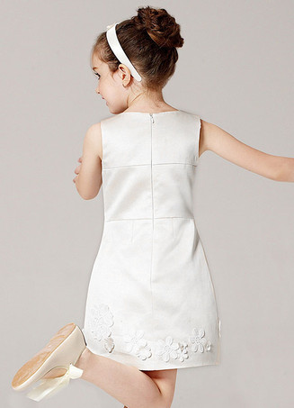Robe cortège enfant robe de cérémonie fille ivoire en tissu de satin zip sur dos deux pièces
